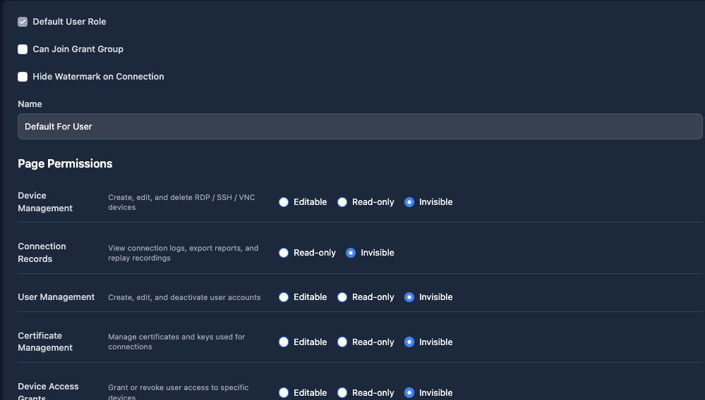 Role permissions