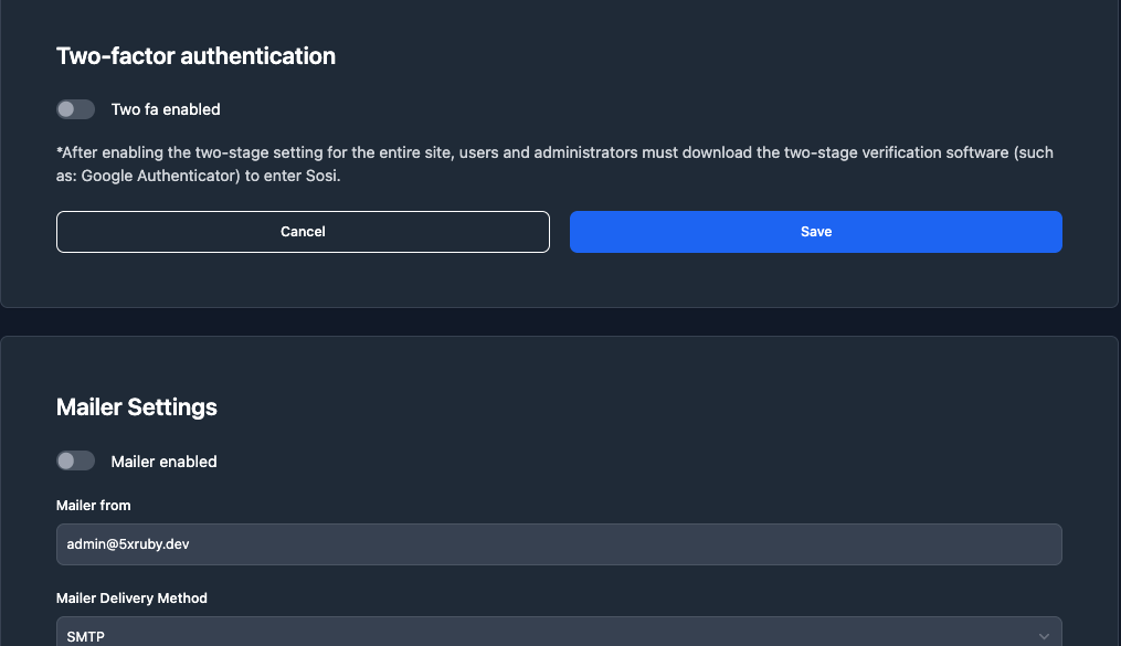 Central site settings